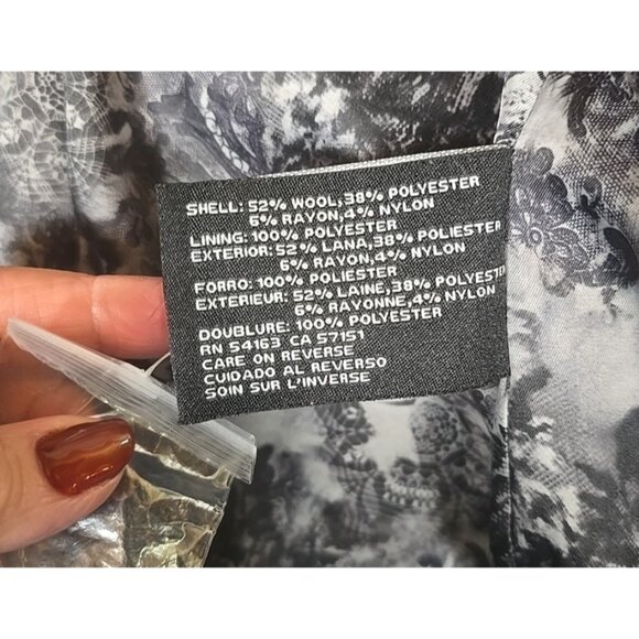 GUESS Wool Blend Winter Coat Gray Lined Toggle Buttons Removable Hood Women's L - Picture 3 of 16